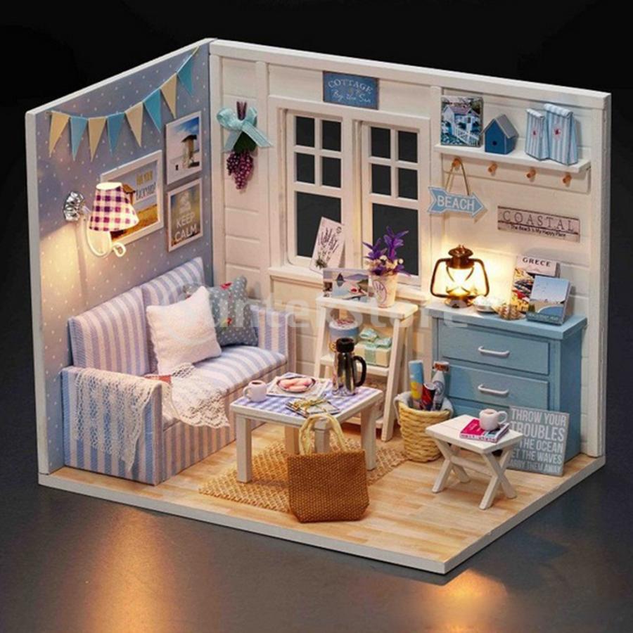 ミニチュア家具　ミニチュア雑貨屋さんの家具セット Amazon | Spilay DIY木製家具付きミニチュアドールハウスキット