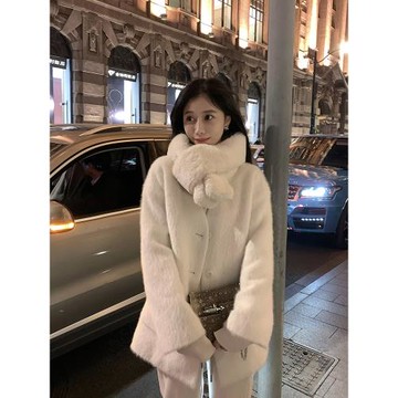 EKOOL衣庫 高級感安哥拉兔毛毛外套女秋冬季加厚夾棉新款氣質上衣