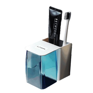 免釘壁掛式牙刷漱口杯置物架 兩格款  銀色  1個