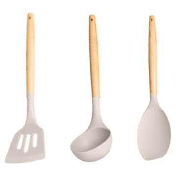 ANDY MAY2 ONE HOUSE 日式簡約矽膠廚具  1組  刮鏟 + 漏鏟 + 湯勺  杏灰色