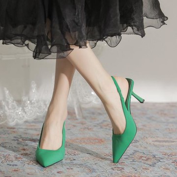 高跟鞋女細跟尖頭2025年早春新款ZA同款沙丁料包頭后空涼鞋御姐風