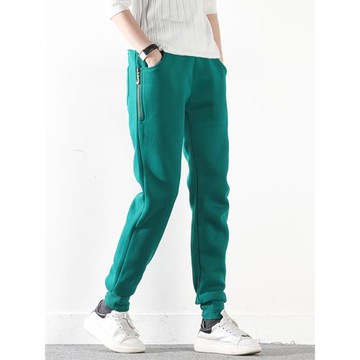 冬季新款純棉松緊腰寬松側拉鏈休閑褲女加絨加厚運動衛褲哈倫褲