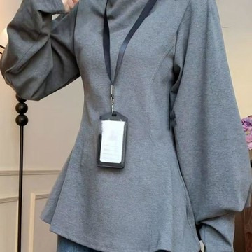 【德絨顯瘦遮肉】女裝上衣 半高領長袖 大碼寬鬆 灰色打底衫 秋冬百搭 高領上衣