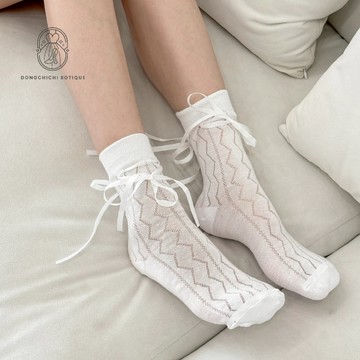 【現貨】美少女🩷芭蕾風 鏤空 綁帶 蝴蝶結 襪子 小腿襪 女生襪子 短襪 堆堆襪 少女襪子 襪 韓系 D112