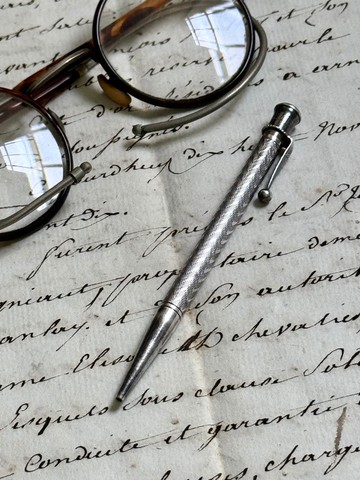 50233- 珍藏法國JIF百年古董鍍銀螺旋推進式鉛筆