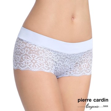皮爾卡登_性感蕾絲縷空透膚中腰包臀平口內褲(單件-LGY淺灰)