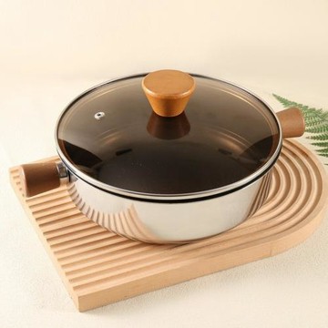防燙雙耳木柄不銹鋼奶鍋寶寶輔食鍋家用爐灶通用不沾涂層煮面湯鍋