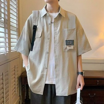 短袖襯衫男夏季新款韓版襯衣男生上衣服潮牌潮流休閒工裝外套寸衫