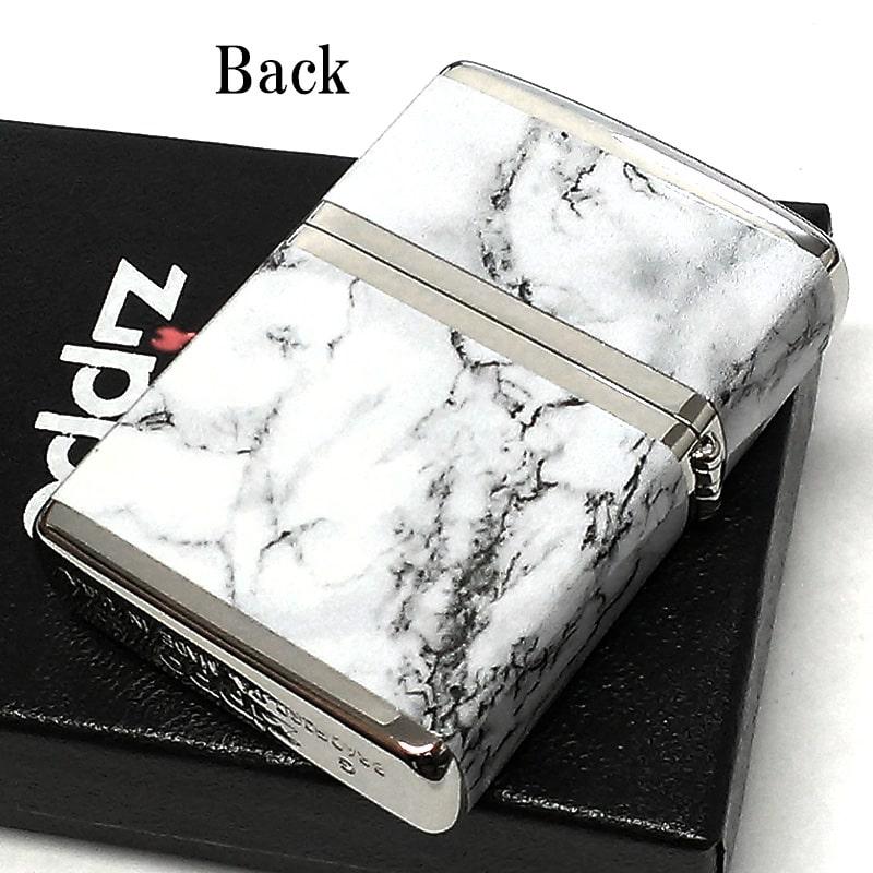 ジッポ ライター ZIPPO ロゴ シルバー ホワイト 4面加工 大理石 Marble Logo かっこいい おしゃれ メンズ ギフト プレゼント