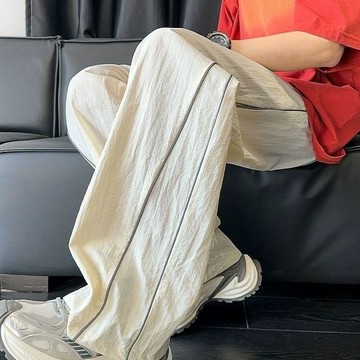 美式條紋速幹傘兵褲女男夏季薄款潮牌寬鬆闊腿直筒運動衝鋒褲長褲