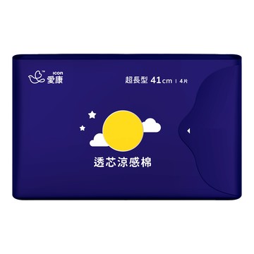 愛康透芯涼感衛生棉 茶樹薄荷精油 100cc吸力  41cm  4片  1包