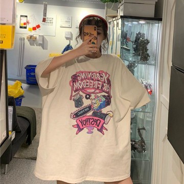 台灣出貨 胖mm短袖 加肥加大碼女裝 300斤短袖t恤女 韓版寬鬆短袖 半袖上衣 潮牌短袖 可愛短袖 卡通短袖 趣味短袖