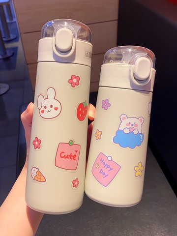 可愛便攜吸管水杯保溫杯女學生兒童少女ins風網紅超萌杯子原宿風