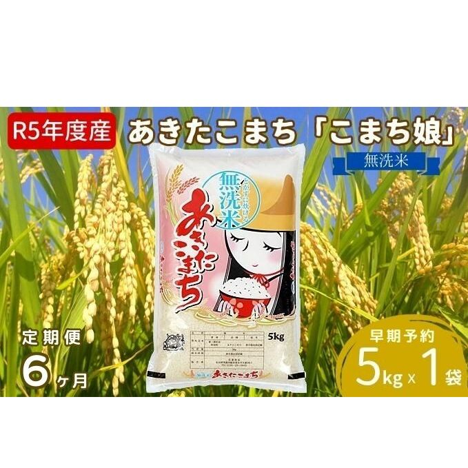 定期便 令和5年産 『こまち娘』あきたこまち 無洗米  5kg×1袋6ヶ月連続発送（合計30kg）吉運商店 秋田県 男鹿市