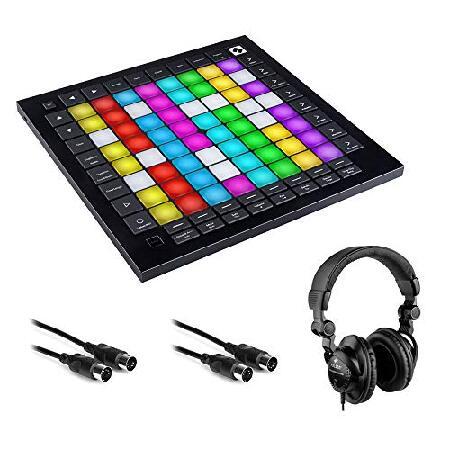 Novation Launchpad Pro MK3 MIDI Grid Instrument Controller with HPC-A30 Studio Headphones ＆ 2x MIDI Cable Bundle