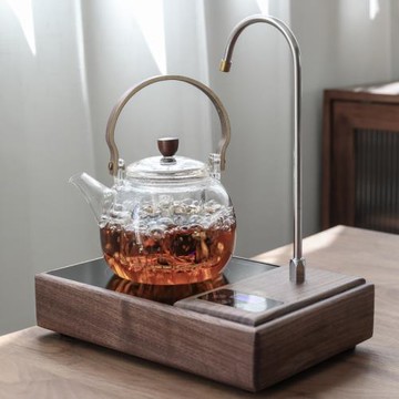 胡桃木抽水電陶爐煮茶器自動上水一體功夫茶具玻璃燒水壺大功率