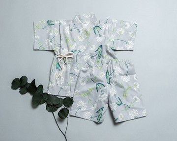 甚平和服-花58(灰) 花 睡衣 嬰兒 抓週 抓周 新生b