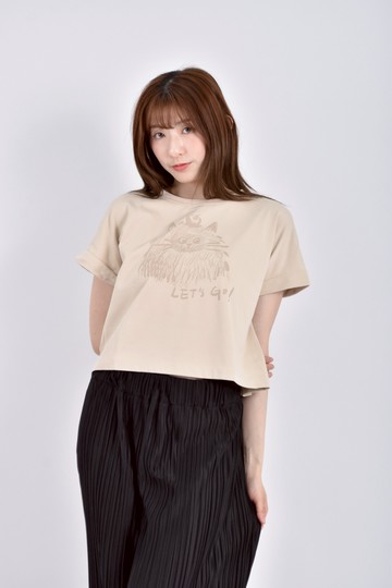 (S) a la sha質感印花貓貓棕色短袖上衣