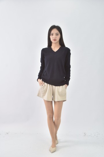(L) uniqlo羊毛v領藍色長袖上衣