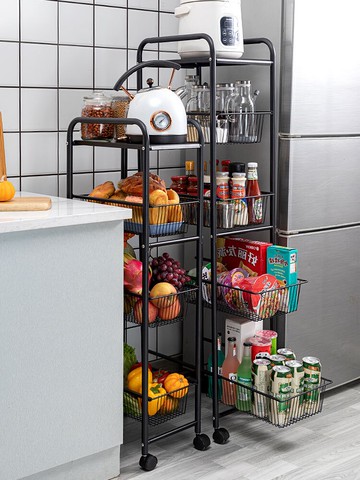 廚房落地多層可抽拉夾縫置物架冰箱側邊縫隙果蔬收納架蔬菜架子窄