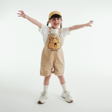 CACO-小熊維尼大臉吊帶短褲‧親子款-童【J3DI031】