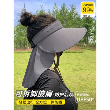 2025新款大檐護頸防曬帽女夏季防紫外線遮陽帽騎車空頂冰絲太陽帽