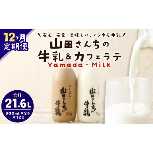 ふるさと納税 熊本県 西原村 山田さんちの牛乳・カフェラテ2本セット 900ml×2本 計12回 合計21.6L ノンホモ牛乳 カフェラテ