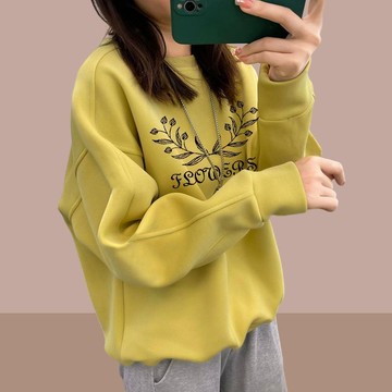 愛依依 長袖T卹 衛衣 素色上衣 學院風中大尺碼 L-4XL 新款韓版圓領套頭印花設計衛衣-11786.