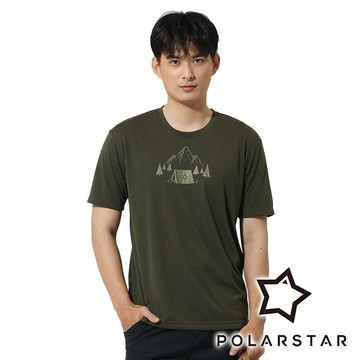PolarStar 男 吸排休閒印花圓領衣『墨綠』P22803 戶外 露營 休閒 運動 踏青 春夏 短袖 上衣