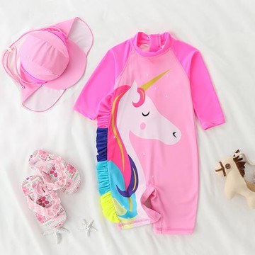 ins兒童泳衣女童獨角獸寶寶嬰兒1-3歲連體防曬泳裝女孩公主游泳衣