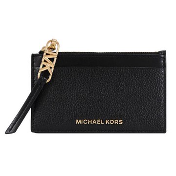 MICHAEL KORS EMPIRE 浮雕LOGO皮革卡片零錢包.黑金