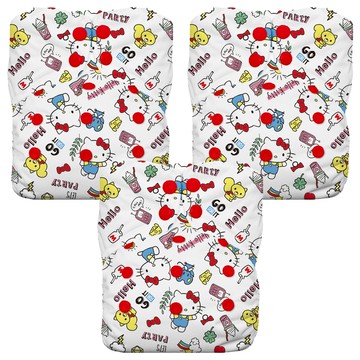 THiRSTiES 乾爽有機棉壓扣一體式布尿布 SANRIO聯名款 4-18kg  Hello Kitty My Friends 白色  3件