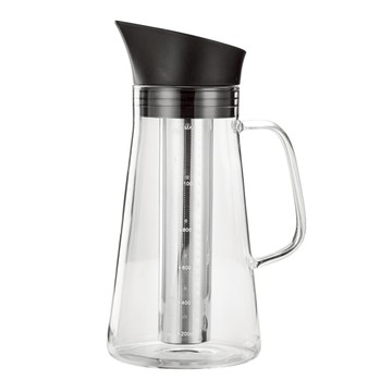 耐熱玻璃冷泡茶 冷萃咖啡壺  透明色 + 黑色  1.2L  1個
