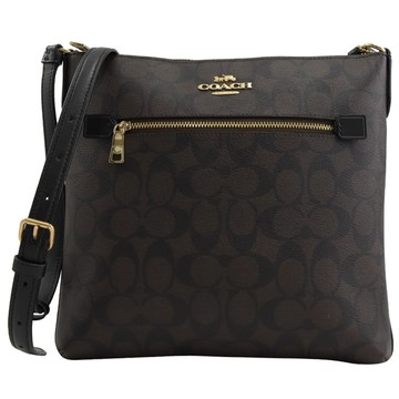 COACH C1554 滿版LOGO印花拼接斜背包.深咖