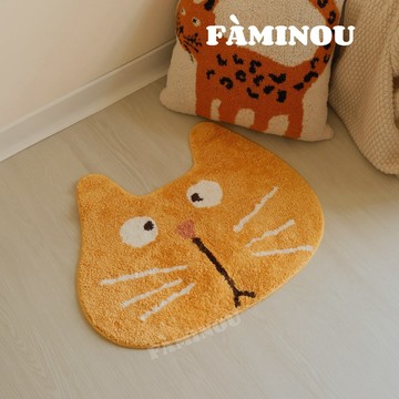 FÀMINOU．Köttur橘貓咪植絨地墊 吸水地墊 腳踏墊 浴室地墊 植絨地毯 廁所地墊 臥室地墊 卡通造型 寵物居家
