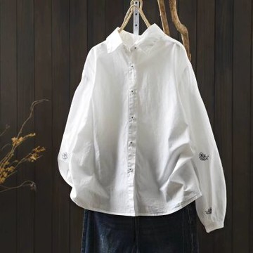 設計所在 棉麻隨性風 刺繡棉長袖襯衫