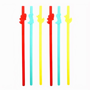 EEeEK 艾克 矽膠造型吸管 鴨子2入+恐龍2入+小丑魚2入 200毫米  6支  1組