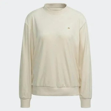 38(L) 【現貨下殺】Adidas 女裝 長袖上衣 T恤 天鵝絨 菱格紋 金屬標 米 H18044