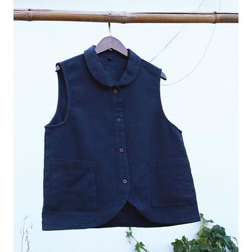 昔語自制 秋新款文藝棉麻無袖翻領系扣馬甲馬甲 特  C595