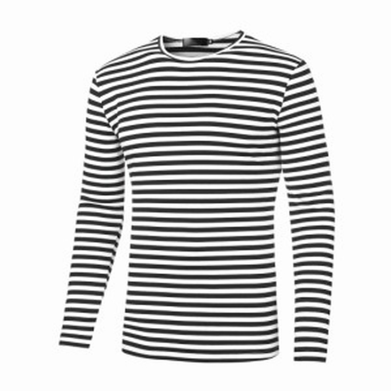 Allegra K メンズ ボーダー Tシャツ カットソー 長袖 ストライプ クルーネック コットン カジュアル 白黒 34 通販 Lineポイント最大4 0 Get Lineショッピング