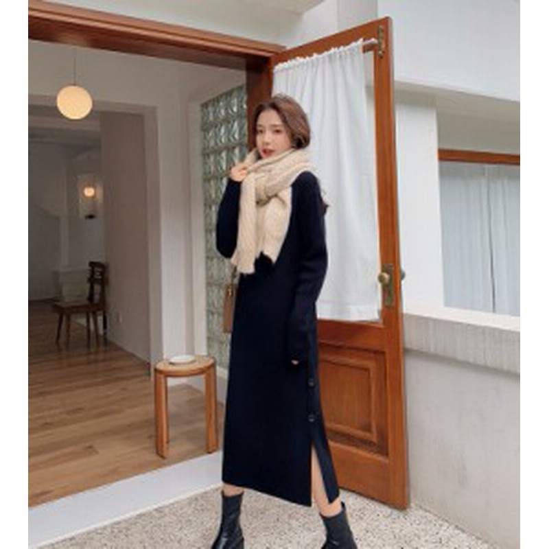 ニットワンピース ロング 長袖 リブニット ハイネック ワンピース 大きいサイズ 冬 秋 黒 リブニットワンピース 体型カバー ゆったり 秋 通販 Lineポイント最大8 0 Get Lineショッピング
