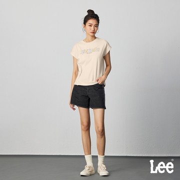 Lee 女款 涼感 特色刷白牛仔短褲 黑洗水