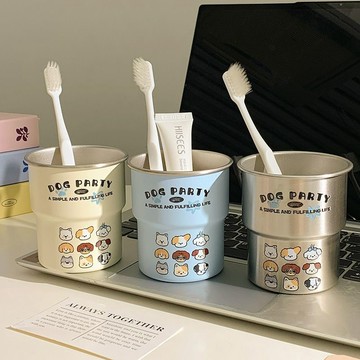 🚀臺灣出貨🔥輕奢小狗家族304洗漱高顏值情侶可愛304牙刷不鏽鋼漱口杯家用刷牙