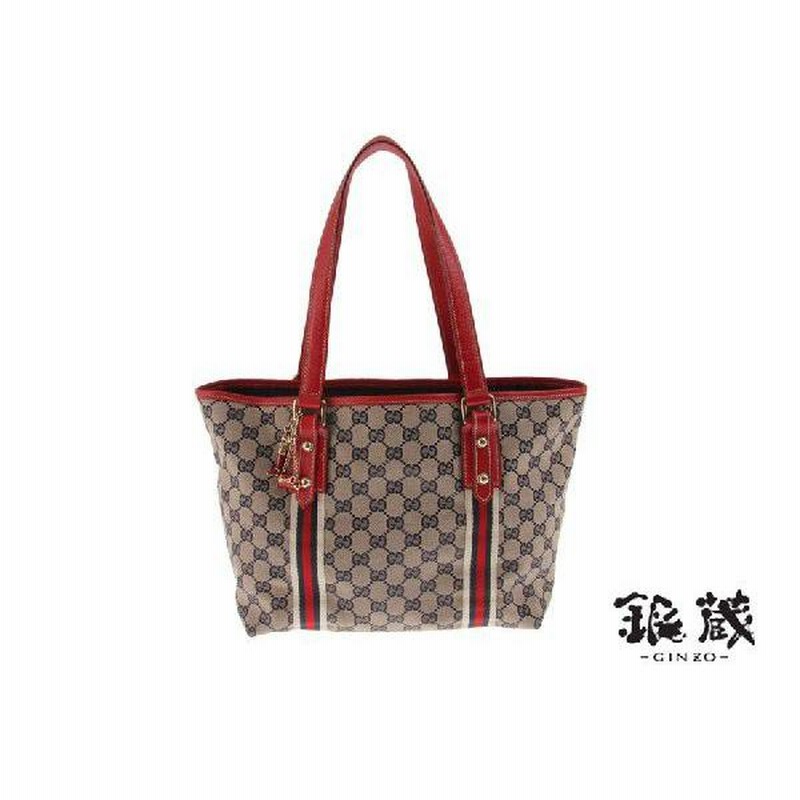 グッチ・GUCCI トートバッグ GG柄キャンバス×レザー赤チャーム付き