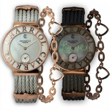 CHARRIOL夏利豪(ST30PC.560.014)玫瑰金LOVE小秒針鋼索腕錶/珍珠母貝面30mm｜樂天領券現折★全館特惠中★指定刷卡回饋10%