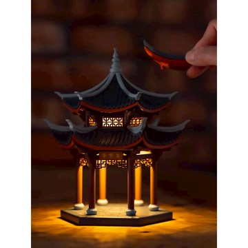 【限時特惠+免運】中國榫卯積木系列杭州西湖集賢亭榫卯建築拼裝積木模型擺件帶燈光件