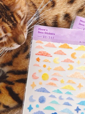 喵的 雲與月 割型防水貼紙