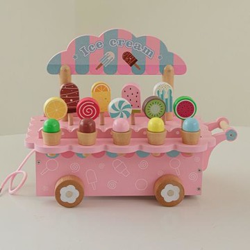 跨境木制兒童丹麥冰淇淋小推車寶寶角色扮演互動過家家益智玩具