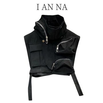 工裝無袖拉鏈馬甲外套女秋冬2023新款坎肩小背心美式立領短款上衣