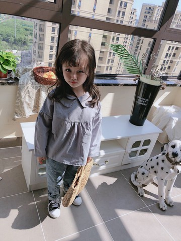 秋季新款 兒童可愛長袖娃娃衫 女童寶寶翻領百搭氣質T恤 潮1入